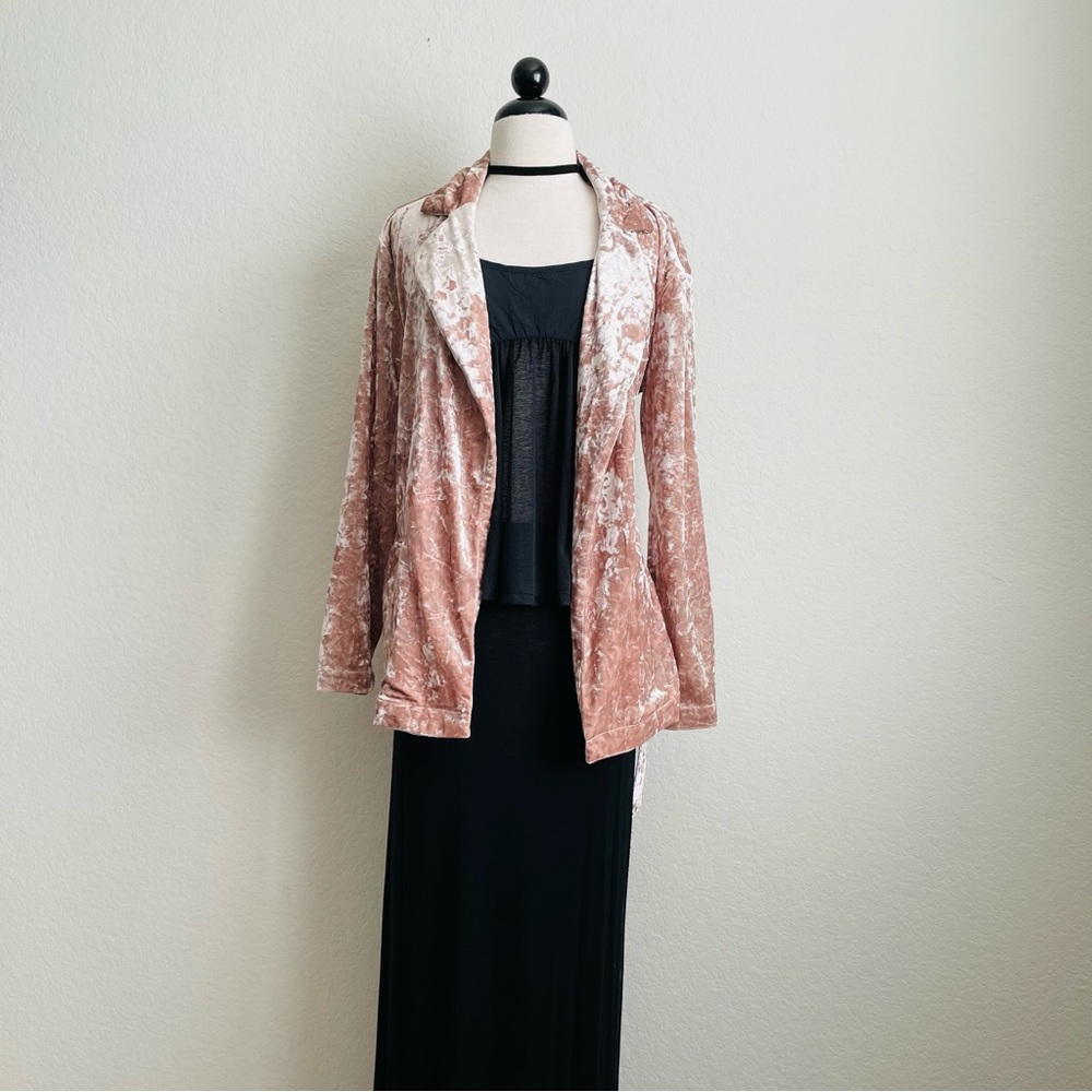 Chelsea 28 Pink Velvet Open-Front Belted Blazer Jacket Coat - Picture 12 of 14